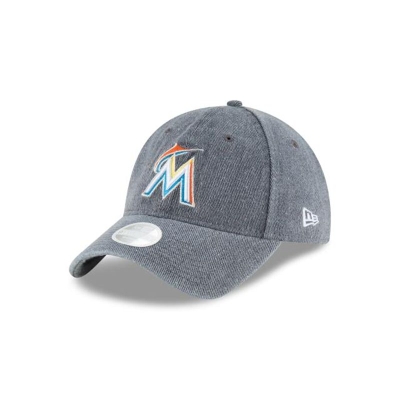 Grey Miami Marlins Hat - New Era MLB Faded Denim 9TWENTY Adjustable Caps USA0871352